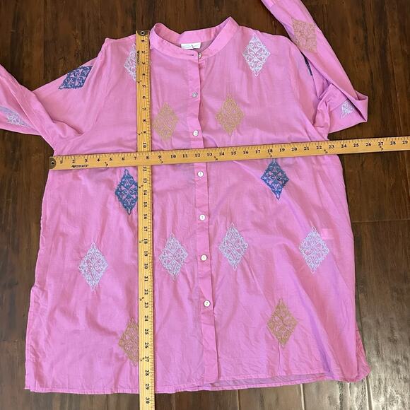 J. JILL Tunic Shirt Camellia Pink Embroidered Cotton Button Up LS Boho - Picture 11 of 12